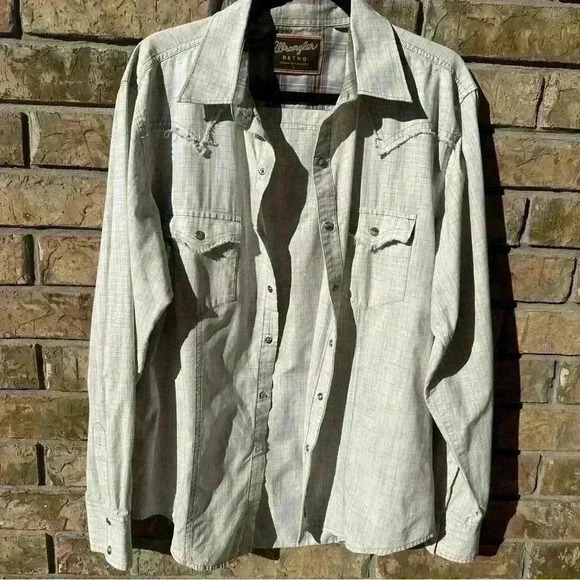 Men’s Wrangler Retro Premium Long Sleeve Pearl Snap Button Up Western Shirt Lg - Picture 10 of 16